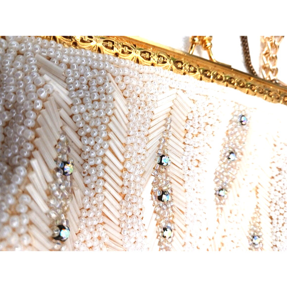 Victorian Glass BEADED Iridescent Bead 14K Plated Evening ART DECO NOUVEAU Purse - Picture 10 of 16